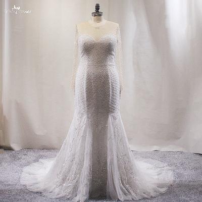 China Backless Pearl Wedding Dress LZ475 Mermaid Wedding Dress Anti-Static Luxurious Heavy Shiny Long Sleeve With Sparkly Lace Crystal Custom for sale