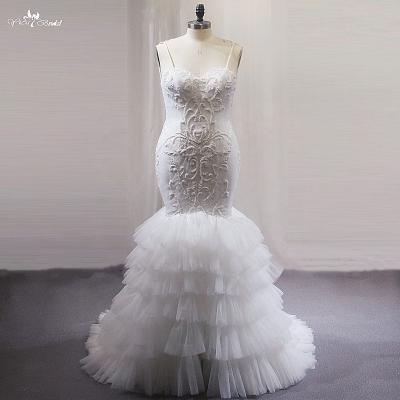 China LZ470 Luxury Anti-static Mermaid Wedding Dress Beaded Spaghetti Strap Sweetheart Sleeveless Neck Wedding Dress Illusion Pleat Fluffy Dresses for sale