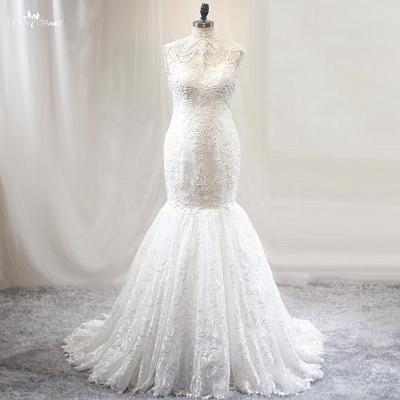 China LZ467 Anti-Static Luxury Mermaid Wedding Dresses With Beads Cape Sweetheart Neck Sleeveless Vestidos De Novia Vintage Lace Wedding Dress for sale