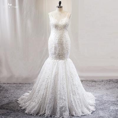 China Luxury Anti-Static Beaded Sweetheart Neck Lace Sleeveless Vestidos De Novia Vintage Mermaid Wedding Dress LZ467 for sale