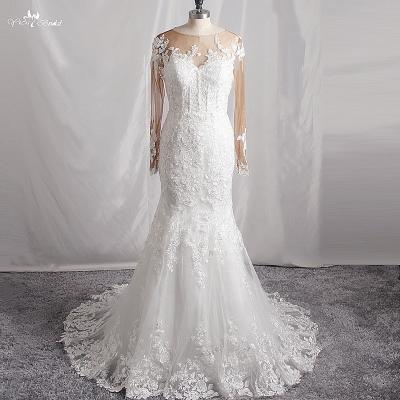 China LZ449 Vintage Anti-Static O-neck Long Sleeve Lace Mermaid Dress Beaded Zipper Wedding Dresses Show Figure Vestidos De Novia for sale