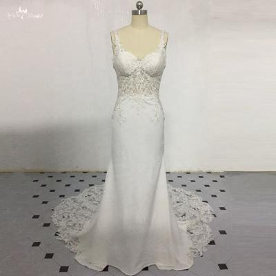 China LZ280 ​​Cutout Anti-Static Ivory Train Appliques Beaded Mermaid Wedding Dress See Through Sexy Corset Beach Dress for sale