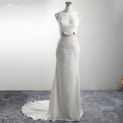 China LZ327 Anti-Static Two Piece Women Wedding Dress Short Sexy Mermaid Sequin Dress Sparkling Crystal Small Pearls Sleeveless Bridal for sale