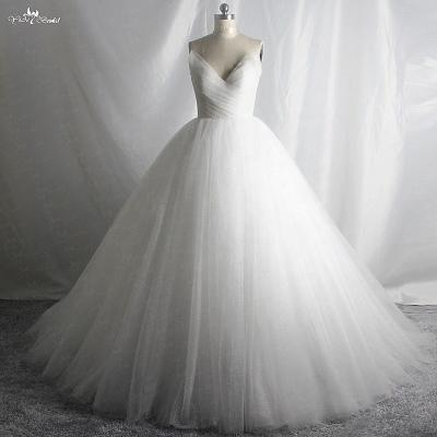 China Anti-Static Neckline Pleated Wedding Dresses Ladies Princess Ball Gown Bridal Ballkleid Damen Glitter Dress 2021 RSW1739 V Body for sale