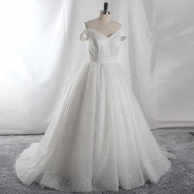 China RSW1722 Anti-Static Custom Made V Neckline Off The Shoulder Sparkle Wedding Dress for sale