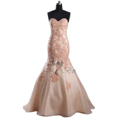 China LZ216 Sweetheart Champagne Mermaid Wedding Dresses Custom Size Anti-Static High Quality Sleeveless Little Pearl Bridal Gowns for sale