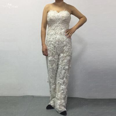 China LZ286 long train satin wedding dress anti-static detachable sweetheart neckline beaded lace luxury dress flower jumpsuit three-dimensional women for sale