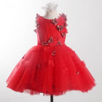 China LZC033 Yiaibridal Elegant Crystal Beading Butterfly Pageant Tulle Dress Sleeveless Luxury Red Bridesmaids Dresses for sale