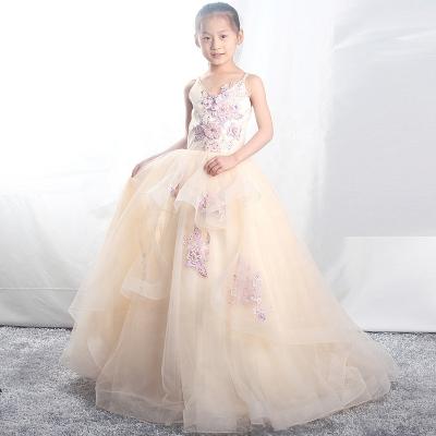 China Spaghetti Straps FG18 Kids Dresses Party Champagne Princess Tulle Flower Girl Wear Dress for sale