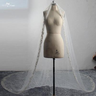 China Real 3 Meters Long Beaded Veil LZP419 Heavy Beading Bridal Veil Embroidery Wedding One Layer Cathedral Metal Comb Veil for sale