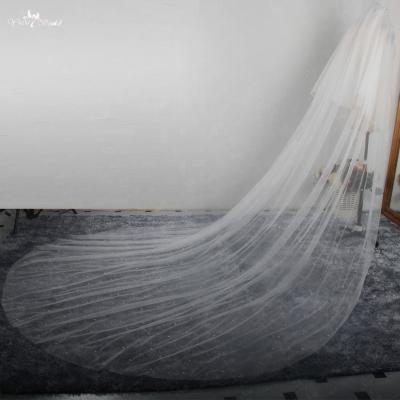 China LZP411 real picture bridal accessories beaded two layers cathedral wedding veil beaded bridal veil 3 meter wedding ivory veil for sale