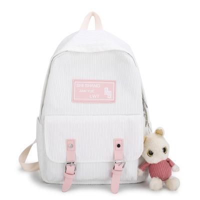 China Waterproof striped velvet school backpacks for girl's cute chic bags fashion laptop backpacks with pendant for sale