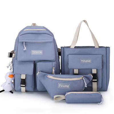 China 2021 New Design Canvas Waterproof School Bags For Girls 4 Pcs Set Backpack Women College Backpack Leisure Waterproof Bag for sale