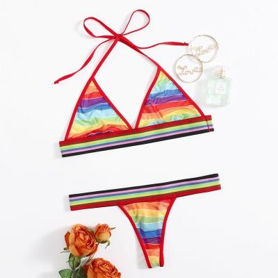 China Sexy Lingere Popular Rainbow Plus Size Bras Thong Sexy Swimwear Costumes For Women for sale