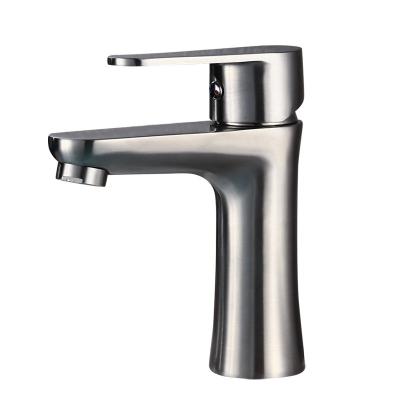 China Low Price SUS 304 Stainless Steel Hot Water Taps Stainless Basin Faucets Single Hole Matte Tap Bathroom Sink Faucet & Cold for sale