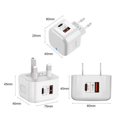 China PD20W Mobile Phone Power Adapter QC3.0 Dual Head Quick Charging USB EU UK US Plug For Apple Android Phone Adapter for sale