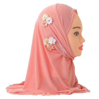 China Soft Smooth Muslim Kids Girls Islamic Feeling Hijab Scarf Shawls Flower Decor for sale