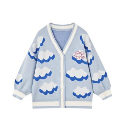 China Anti-shrink sweater for girls oversized cashmere cardigan embroidered logo cloud jacquard knitted cardigan female soft alien apparel for sale