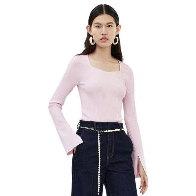 China Anti-Wrinkle Custom Fashion Korean Women's Knitwear Square Thin Knitted Sweaters Spring Womens Long Sleeve Neck Sweaters and Autumn Sweater for sale