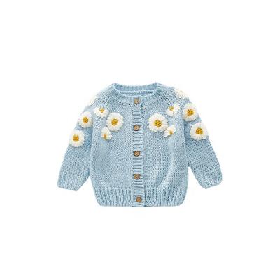 China CIS autumn baby clothes anti-shrink daisy flowers European and American fashionable long-sleeved straight INF embroidered cardigan sweater for sale