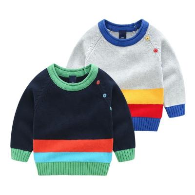 China Wholesale Anti Shrink Toddler Winter Keep Warm Burping Knitwear Rainbow Striped Sweater Knitted Chunky Tops Knit Children's Baby Sweater for sale