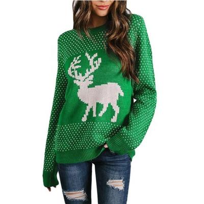 China 2022 new Anti-wrinkle jacquard cartoon elk pattern Christmas party knit upper crewneck pullover for women ugly Christmas sweater for sale