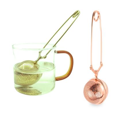 China Sustainable Large-Capacity Stainless Steel Snap Ball shaped Tea Infuser Strainer With Double Handles For Loose Tea for sale