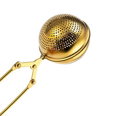 China Sustainable Stainless Steel Snap Ball shaped Tea Infuser Strainer With Pincer Handle Large-Capacity for sale