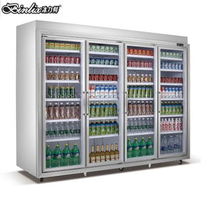 China Single-temperature Upright Commercial Equipment Supermarket Drinking Display 4glass Door Refrigerator for sale