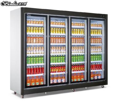 China Single-temperature Upright Commercial Equipment Supermarket Drinking Glass Display 4 Door Refrigerator for sale