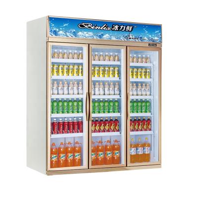 China Burma Freezer 3 Doors Single-temperature Doors Supermarket Upright Golden Chiller Equipment Drinkable Commercial Refrigerator à venda