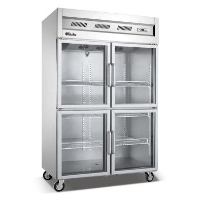 China Single-temperature Hong Kong Kitchen Stainless Steel Refrigerator 4 Door Glass Fan Meat Display Cooling Drinking Fridge for sale