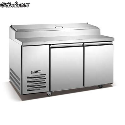 China Single-temperature Binliac 2 door 1.8m pizza prep worktable stainless steel refrigerator for sale