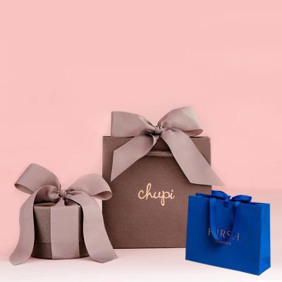 China Recyclable Cheap White Apparel Luxury Ribbon Handles Jewelry Wedding Gift Shopping Custom Printed Paper Bags With Your Own Logo for sale