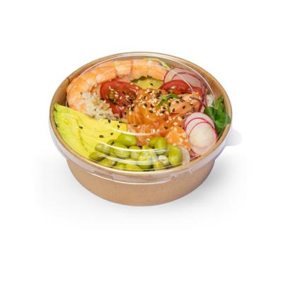 China Recyclable Custom Printed Biodegradable Disposable Food Packaging Containers Take Out Kraft Paper Salad Bowl With Pet Lid for sale