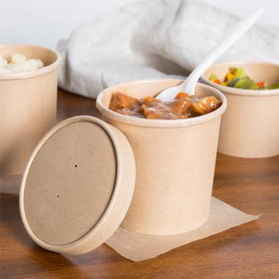 China Recyclable Biodegradable Eco Friendly Kraft Paper To Go Food Packing Containers Soup Rice Salad Paper Bowl With Paper Lid for sale