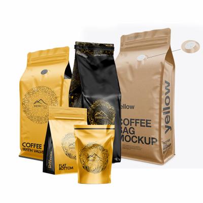 China High Quality Food Grade Supplier Compostable Biodegradable Food Grade Packaging Kraft Paper Flat Bottom Coffee Bean Bag With Valve And Zipper for sale