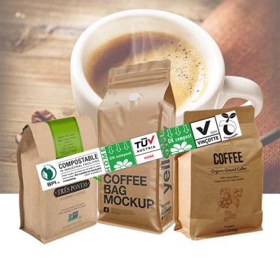 China Food Grade Eco Pbat 8 ​​Side Gusseted Seal Espresso Packaging Viable Personalized Pla Brown Biodegradable Kraft Paper Coffee Beans Bag for sale