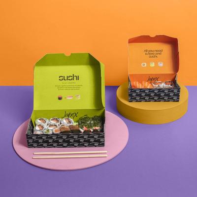 China Disposable Custom Design Printed Logo Sushi Biodegradable Togo Food Containers Kraft Paper One Time Kraft Paper Box for sale