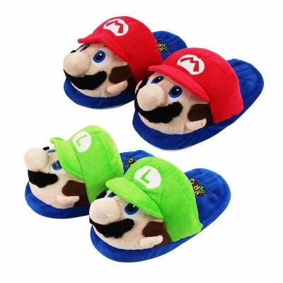 China Cute Mario Slippers Anime Couple Winter Indoor Plush Cotton Slippers Mario Winter Shoes Green Mario Bros Fun Cartoon Animation for sale