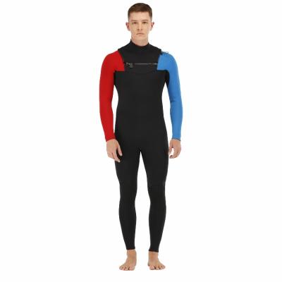 China Fashion Anti-UV red sleeve and blue sleeve patchwork freediving wetsuit for men one piece custom design wetsuits for sale