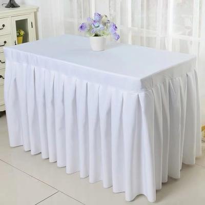 China 8FT Polyester Simply White Table Cover Skirt For Hotel Reception Meeting Room White Table Skirt Wholesale for sale