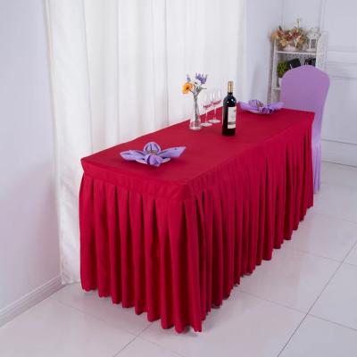 China Customized 100% Simple Design Polyester Pleat Table Skirt Wedding Party Table Decoration Ruffled Skirt Table Cloth for sale