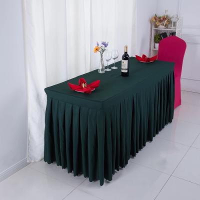 China Factory Customized Simple Fold Table Skirt Hotel Meeting Banquet Solid Color Plain Weave Fabric Table Skirts for sale