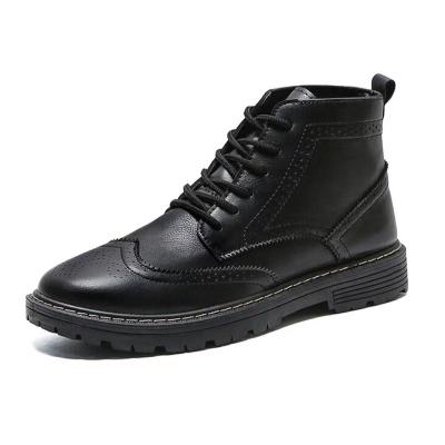 China Flat 2022 New Workers Martin Boots Men High Cut Shoes PU Leather Factory Low Wholesale MOQ Customized Logo for sale