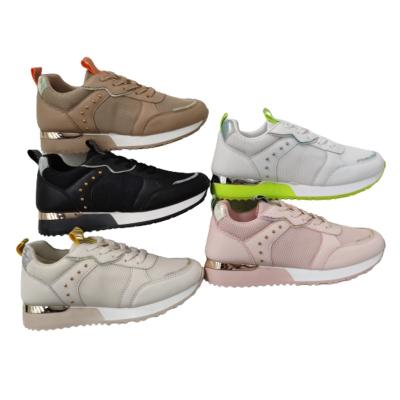 China Cushioning New Arrival Fashion Patch Women Gold Flat Shoes Comfortable Sports Lace Up Sneakers Women Shoes for sale