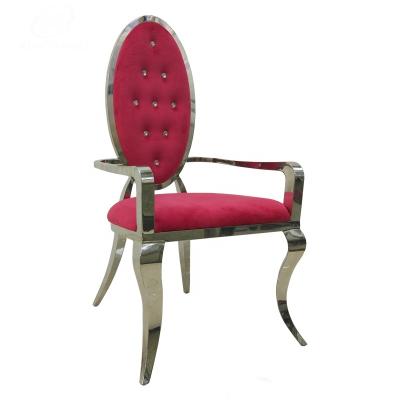 China Luxury Royal Design Modern Red Tufted Stainless Steel Velvet Silver Chair With Arm for sale