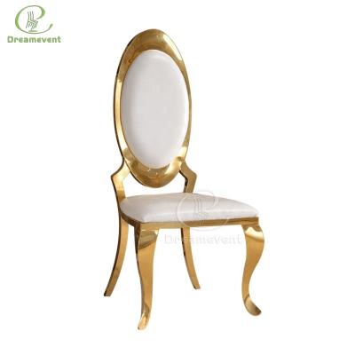 China Wholesale Removable Cover Goose Egg Back Comfortable Wedding Around Stainless Steel Banquet Gold Back Dining Chair for sale