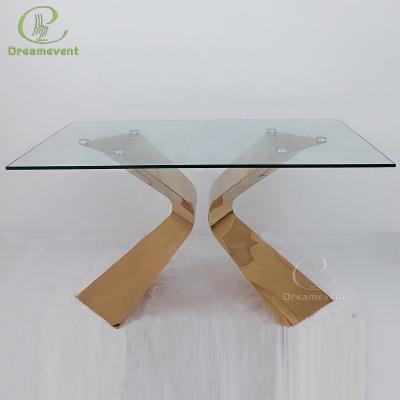 China Modern Design Industrial Rectangular Stainless Steel Royal Wedding Banquet Table With Glass for sale