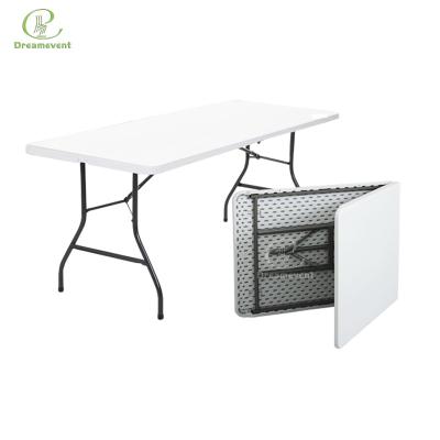 China 6 Foot Long Modern Personal Flexible Portable Wedding Porcelain Outdoor Rectangular Plastic Folding Table Metal Legs for sale